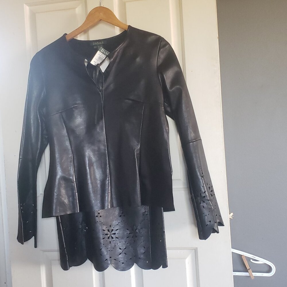 Danier Cut out two piece black leather suit